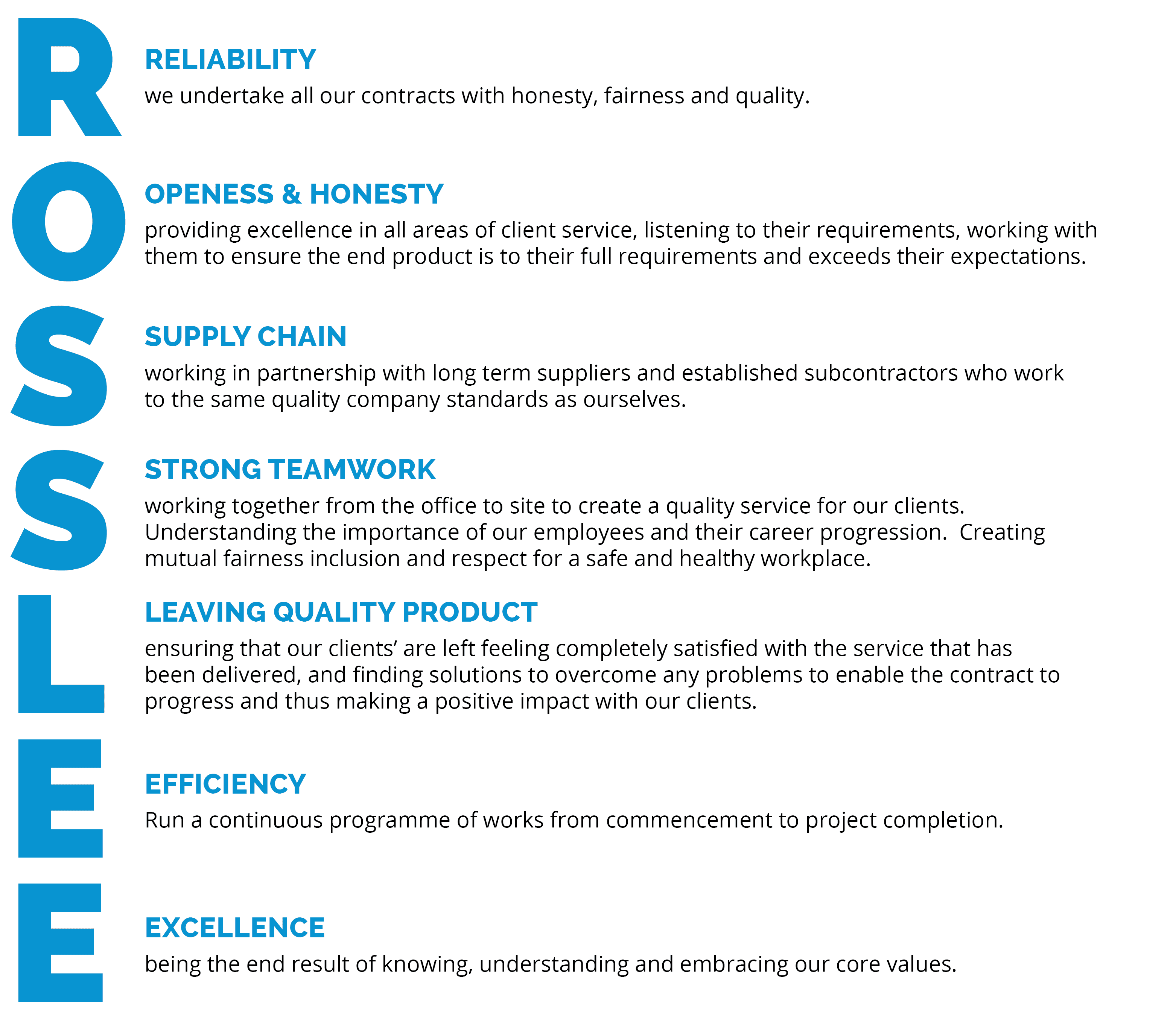 Rosslee Construction - Core Values